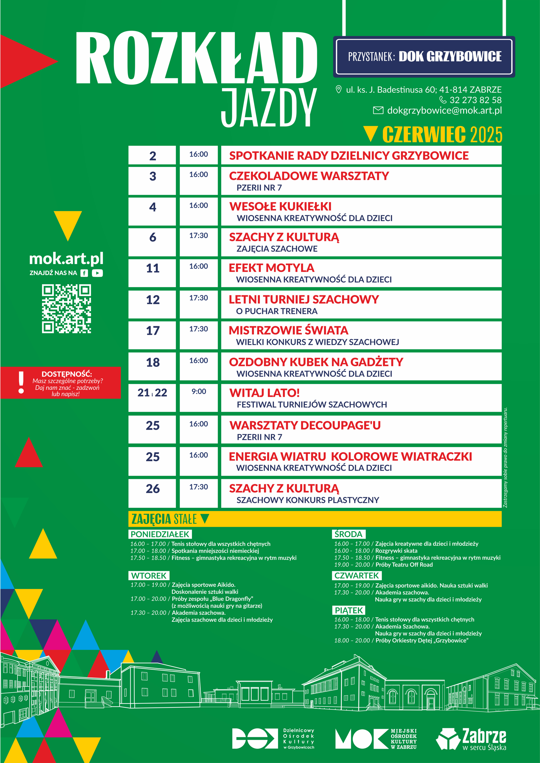 plakat z wydarzeniami w DOK Grzybowice na czerwiec 2025